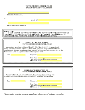 Consent to Jurisdiction of US Magistrate Judge