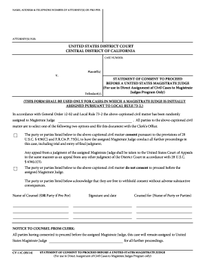 Statement of Consent to Proceed Before a Magistrate Judge
