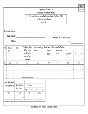 Arunachal Pradesh Sales Register Form FF-12