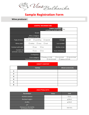 Wine Sample Registration Form