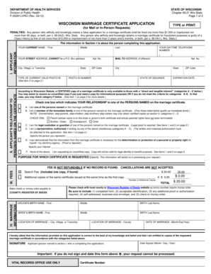 Wisconsin Marriage Certificate Application