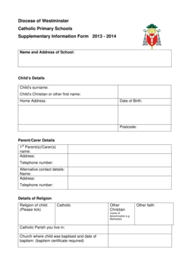 Catholic Primary School Supplementary Information Form