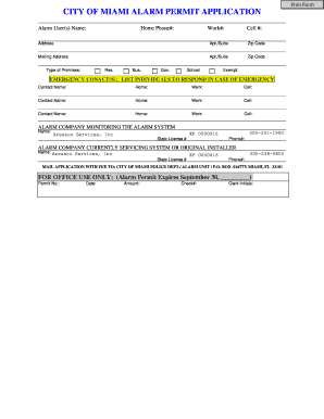 City of Miami Alarm Permit Application