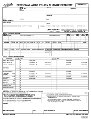 Auto Insurance Policy Change Request Form