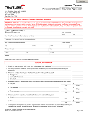 Professional Liability Insurance Application for Architects and Engineers