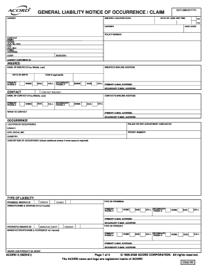 General Liability Notice of Occurrence Form