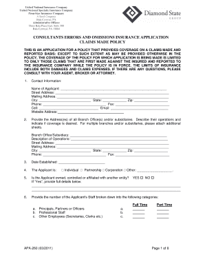 Consultants Errors and Omissions Insurance Application