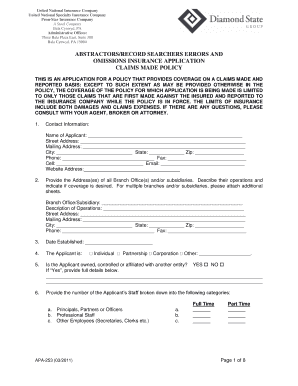Abstractors Record Searchers Errors and Omissions Insurance Application