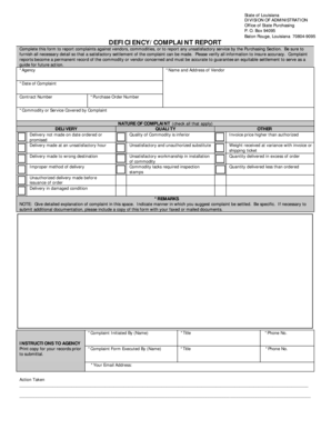 Louisiana Vendor Deficiency Complaint Report