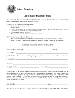 City of Gunnison Automatic Payment Plan Authorization