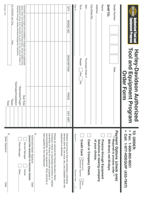 Harley-Davidson Tool and Equipment Order Form