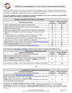 CobbWorks Training Application Cover Sheet