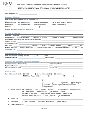 Iowa Service Application Form for ID/DD/MH Services