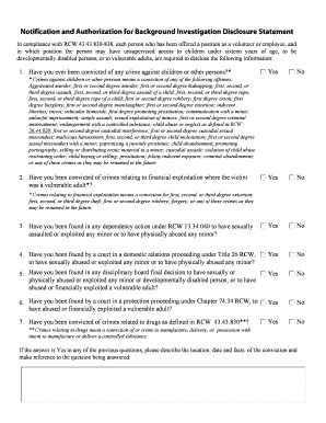 Notification and Authorization for Background Investigation Disclosure Statement