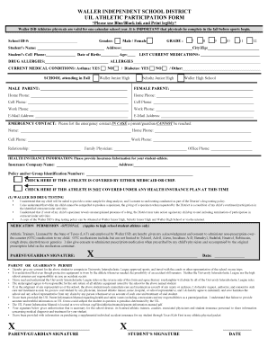 Waller ISD UIL Athletic Participation Form