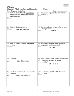 6th Grade Math Test Template