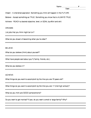 Dream Believe Achieve Worksheet