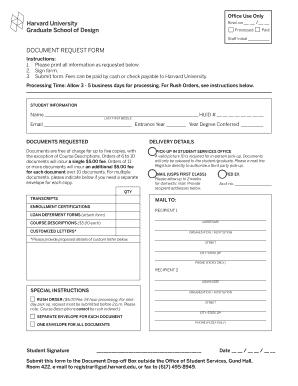 Harvard University Document Request Form