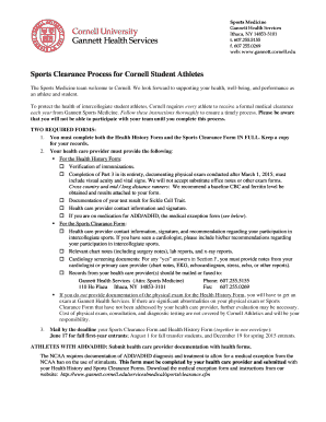 Sports Clearance Form for Cornell Student Athletes