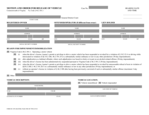 Motion and Order for Release of Vehicle