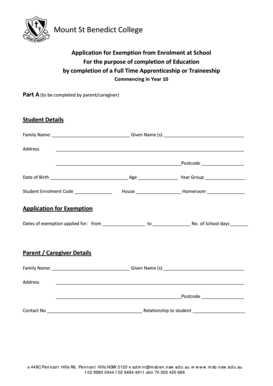 Application for Exemption from Enrolment at School