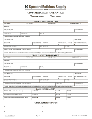 Consumer Credit Application and Agreement
