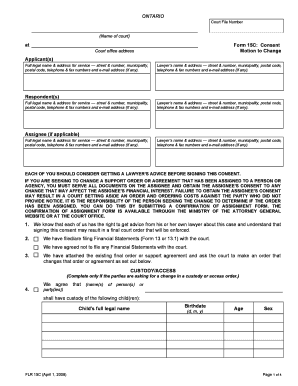 Ontario Form 15C Consent Motion to Change