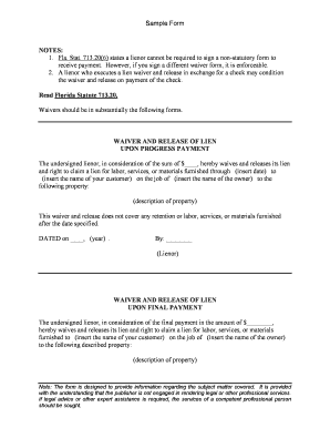 Florida Waiver and Release of Lien
