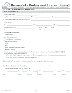 Kansas Teacher Professional License Renewal Form 3a