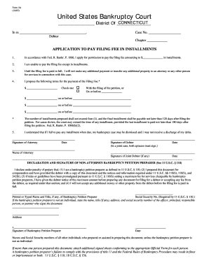 Bankruptcy Filing Fee Installment Application