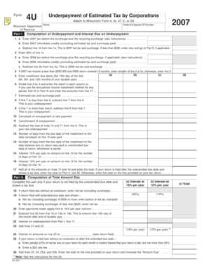 Wisconsin Form 4U Underpayment of Estimated Tax by Corporations