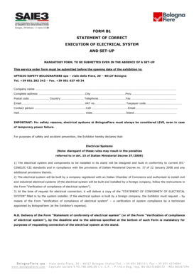 Statement of Correct Execution of Electrical System and Set-Up