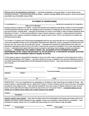 Florida 4-H Horse Show Participation Form