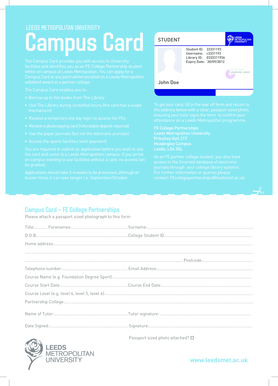 Leeds Metropolitan University Campus Card Application