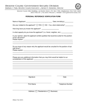 Personal Reference Verification Form