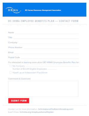 BC HRMA Employee Benefits Plan Contact Form