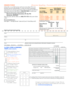 Bremerton Symphony 2008-2009 Season Order Form