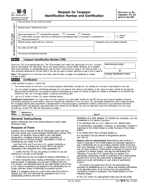 Form W-9 Request for Taxpayer Identification Number and Certification
