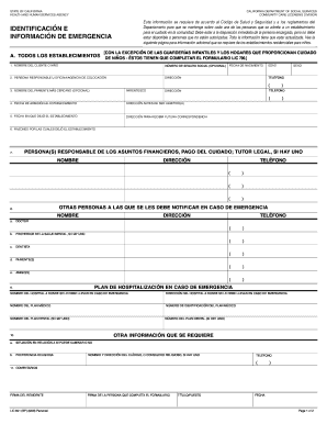 Formulario de Información de Emergencia para el Cuidado de Niños en California
