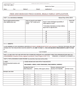 Free and Reduced Price School Meals Family Application