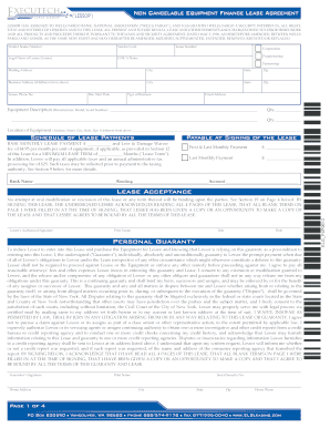 Non Cancelable Equipment Finance Lease Agreement