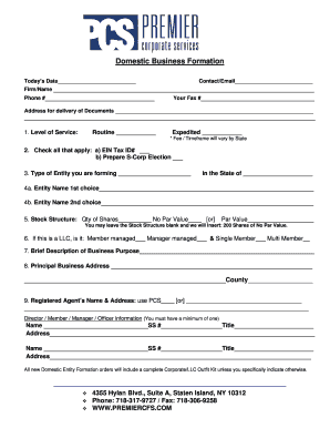 Domestic Business Formation Form