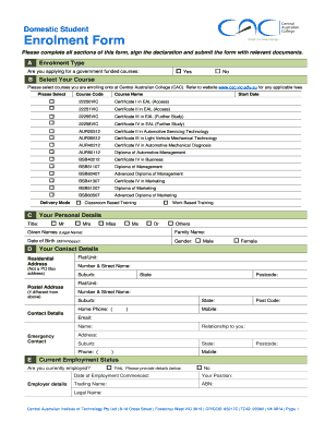 Domestic Student Enrolment Form