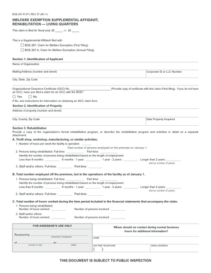 California Welfare Exemption Supplemental Affidavit