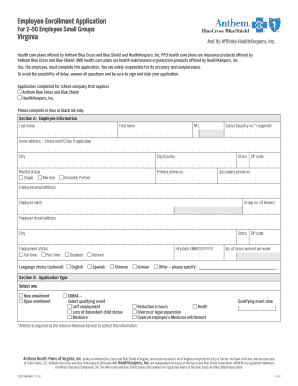 Employee Enrollment Application for Anthem Blue Cross and Blue Shield