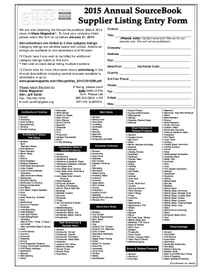 2015 Annual SourceBook Supplier Listing Entry Form