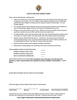 Coats for Kids Order Form