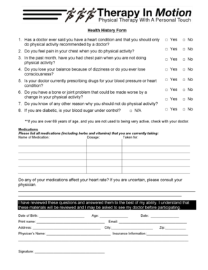 Health History Form and Informed Consent for Exercise Participation