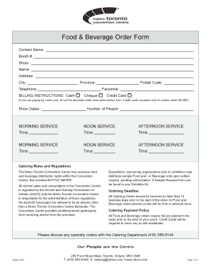 Food & Beverage Order Form