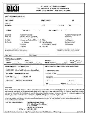 Minnesota Blood Lead Report Form